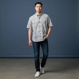 Bogosse Mens Short Sleeve Button Up Shirt Abstract Print Size 3/M